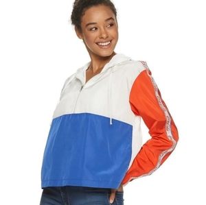 Coca Cola Red White Blue Color block Fall Hooded 1/2 Zip Windbreaker